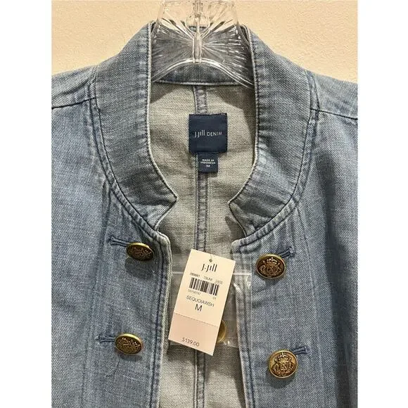 J.Jill Denim Linen Blend Military style Duster In Sequoia Wash Size M MSRP: $139 - Picture 7 of 11